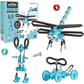 The Off Bits Erector Set: Animal Mini STEM Toys for Kids 6+, Toy Building Sets with Nuts & Bolts, STEM Building Toys Gifts for Boys and Girls (Blue Dragonfy)