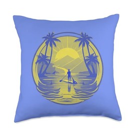 Enjoy SUP Stand Up Paddle Sport Surfboard Board Enjoy SUP Boat Sunset Stand Up Paddle Board Throw Pillow, 18x18, Multicolor