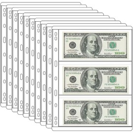 Ettonsun 10 Sheets Currency Sleeves Paper Money Collection Supplies Pages,Currency Collecting Page Standard 9-Hole Coin Binder Sleeves for Coupon Bill Banknotes Currency Collection (3-Pocket)