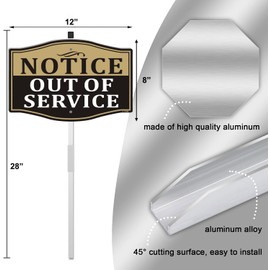 Notice Out Of Service Sign 12" x 8" With 28" Long Metal Stake Protect Your Construction Site Work Zone Warehouse Shop Area Business With Stand Aluminum Outdoor Use Yard