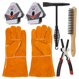 VASTOOLS Welding Accessories,6pc,Chipping Hammer 10.5",Leather Welding Gloves 13.5",6-in-1 Welpers Pliers 8",Wire Brush 11",Welding Magnet 50LB