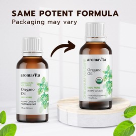 AROMAVITA Essential Organic Oil of Oregano-100% Pure Undiluted Greek Oregano Oil with Carvacrol - Over 86%, Non-GMO, Extra Strength Oregano Oil Organic Liquid Drops, 1.7 FL.OZ/50ml