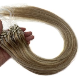 22'' Hair Extensions Micro Loop Rings Beads Human Hair Extensions Remy Hair Extensions Double Drawn - 1g/s 50s/pack - (22" #M18/613 Medium Ash Blonde/Light Blonde Mixed)