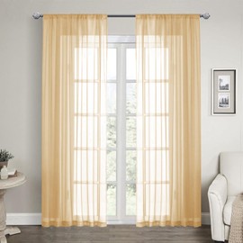 LOYOLADY Amber Yellow Sheer Curtains 96 inches Long 2 Panels Set Bedroom Sheer Curtains Sheer Curtain for Living Room 52" W x 96" L