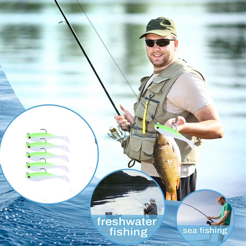WUWYOUWL Fishing Lure Set, 5Pcs 8cm Soft Bait Head Sea