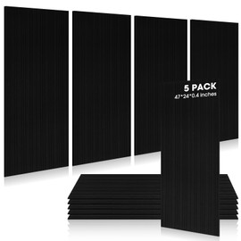 Woanger 5 Pack Large Acoustic Panels, 47 x 24 Inch Sound Dampening Self-adhesive Noise Absorbing Acoustical Wall Sound Proofing Panels for Home Studio Office Game Room(Black)