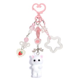 EXPHAIN Cute Cat Kitty Keychain for Women Y2k Kawaii Pendent Keychains Aesthetic Bow keychain bag purse charms (Pink)