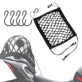 MUQIDA Motorcycle Cargo Net for Helmet Storage, 10"×12" High Elastic Double Layer Mesh Cargo Net with 4 Strong Hooks, Kid Pet Barrier Seat Storage Bungee Net for Motorbike Bike (4 Elastic Edges)