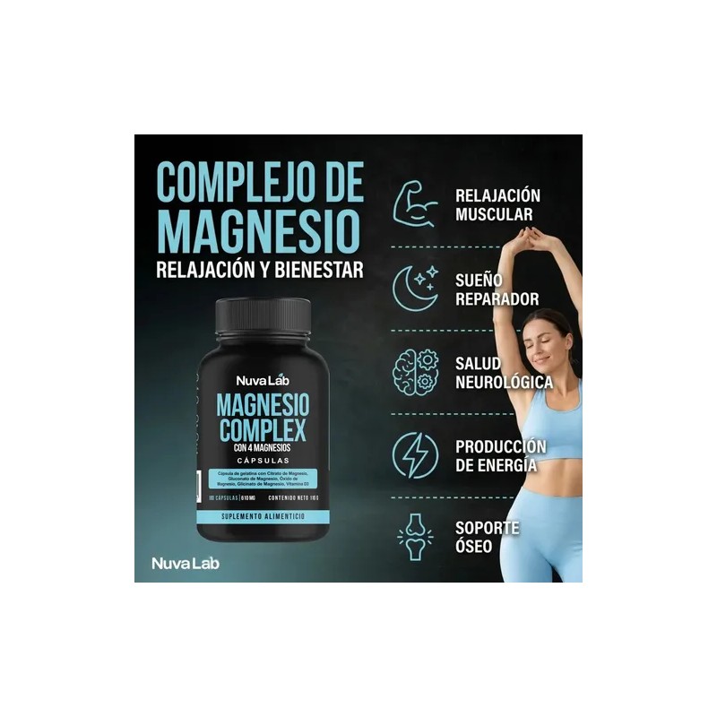 Magnesio Complex Con 4 Magnesios 610 Mg 180 Capsulas Nuvalab
