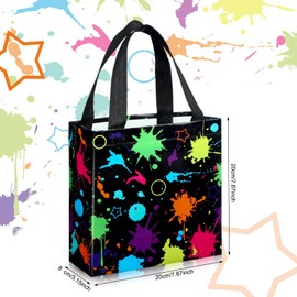 Sanwuta 24 Pieces Glow Neon Favor Bags with Tissue Paper Glow in the Dark Party Supplies No Woven Neon Birthday Gift Goody Candy Bags for Kids Adults Party Decoration (7.9x3.2x7.9 Inch)