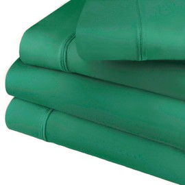 Superior Cotton Rich Bedsheet Set, Includes 1 Fully Elastic Deep Pocket Fitted Sheet, 1 Flat Sheet, 2 Pillowcases, Soft Bedding Basics, Queen, Hunter Green
