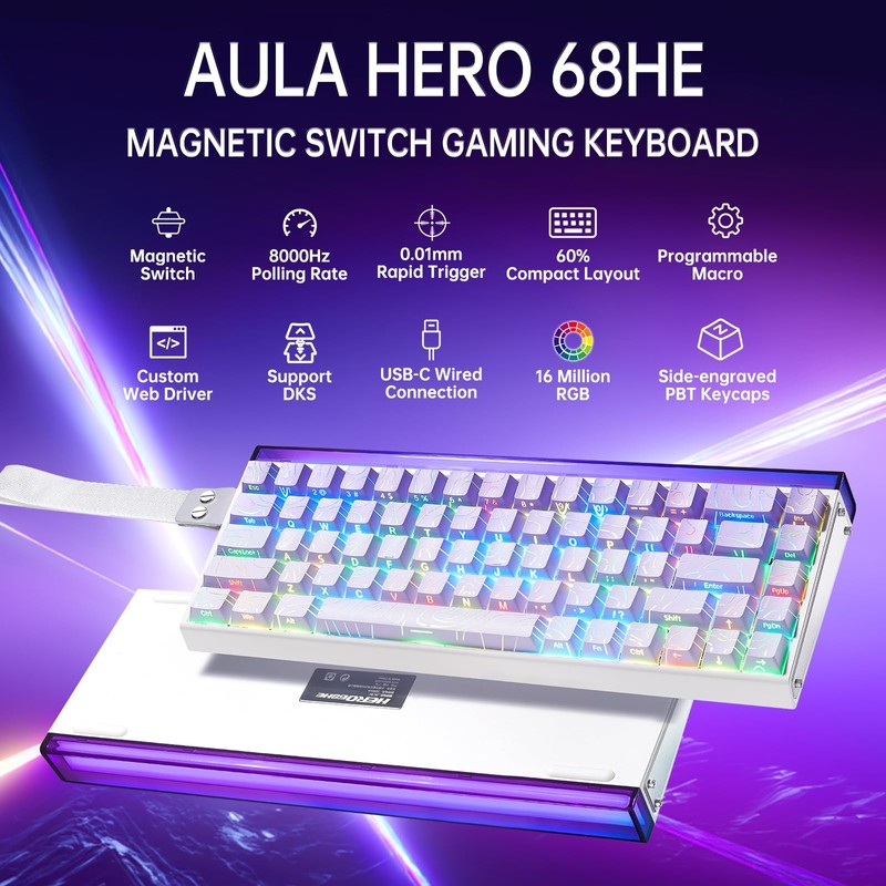 x AULA HERO 68 HE 60% Gaming Keyboard Wired, Hall