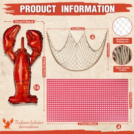 Silipull 6 Pcs Crawfish Boil Party Supplies Includes Lobster Balloons Crawfish Tablecloth Fish Net Decorative Aluminum Foil Balloons for Nautical Themed Birthday Party Decoration