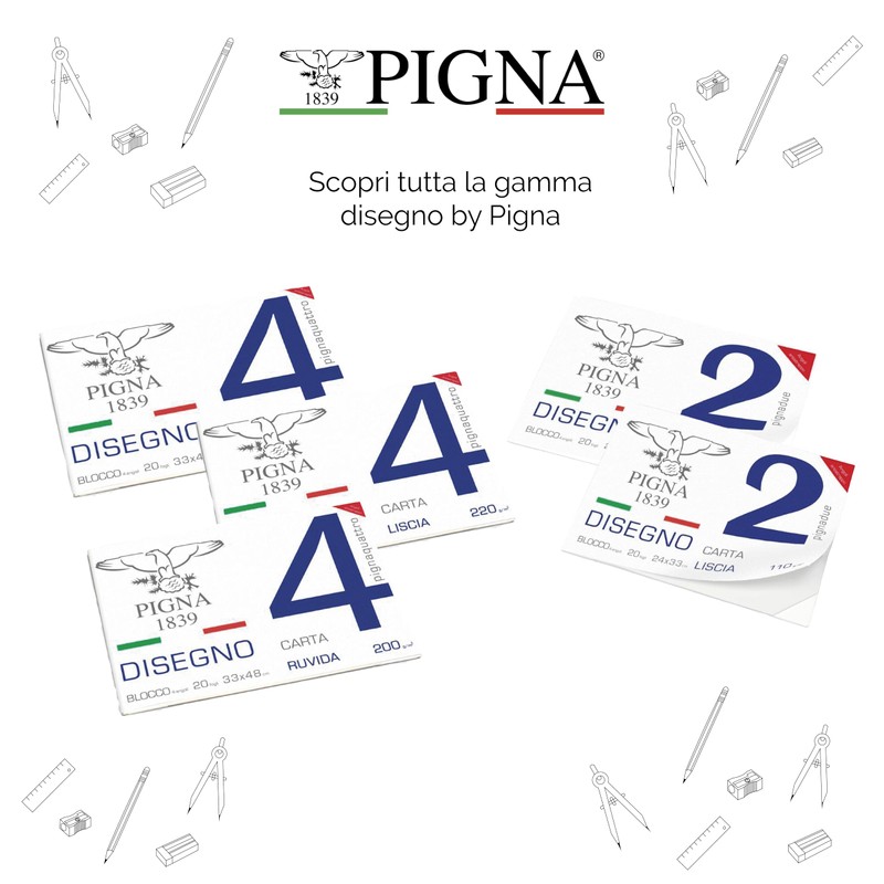 Pigna, Blocco da Disegno PignaDue con 4 angoli, Formato 24x33