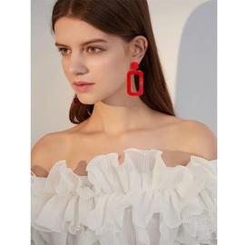 ANXIN STORE Boho Minimalist Multicolor Acrylic Geometric Square Hollow Pendant Neon Nightclub Earrings Vintage 80s 90s Party Accessories Womens (red hollow earrings)