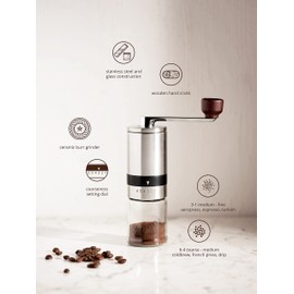 Laguna Pacific Manual Coffee Bean Grinder | 6 Coarseness Settings | Espresso, Cold Brew, French Press, Drip, | Burr Hand Mill | Home, Portable, Camping, Travel