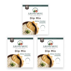 A Blend Above White Cheddar Jalapeno Dip Mix, 3 Packs, 1 oz. Each, Makes 16 Ounces, Gluten-Free, No MSG, All Natural, No Preservatives, Vegan Friendly, Keto Friendly, Vegetable Dip, Chip Dip, Low Carb, Easy to Make