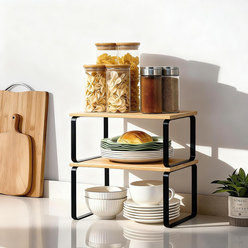 JMLHMXC Cabinet Storage Rack, 2-Piece Kitchen Countertop Shelf, Kitchen Storage