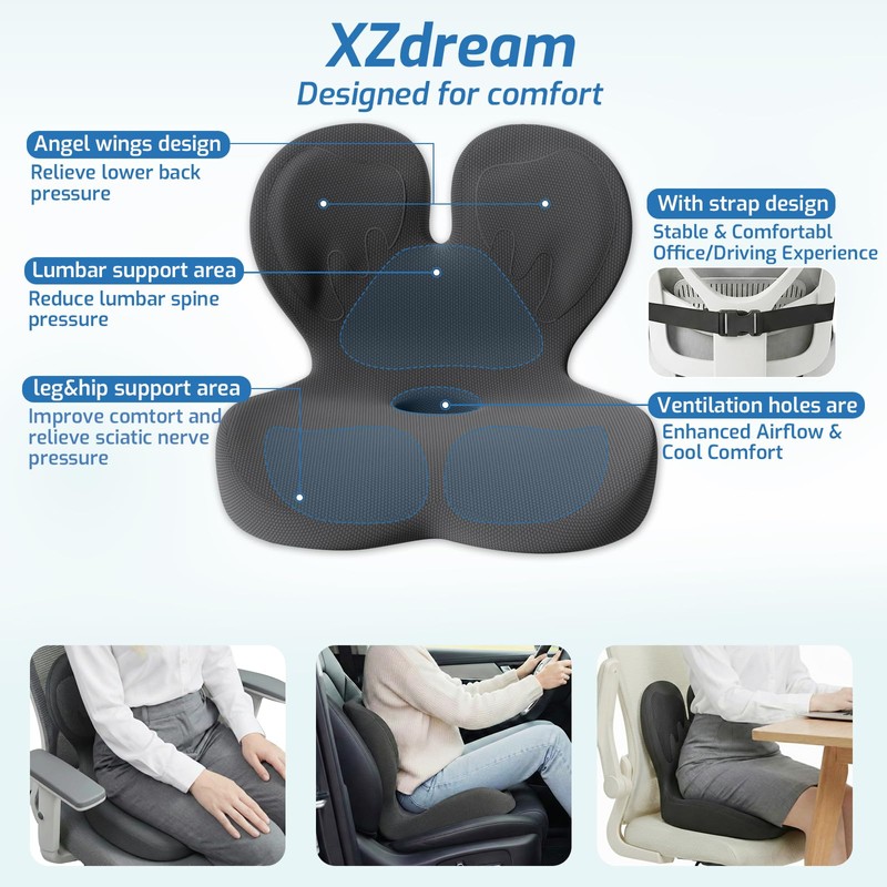 XZdream Seat Cushion, Office Chair Cushion with Lumbar Support Pillow,