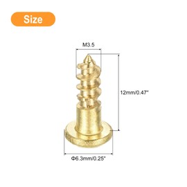 sourcing map Wood Screws M3.5 x 12mm Slotted Round Head Brass Self-Tapping Screw 20 Pcs