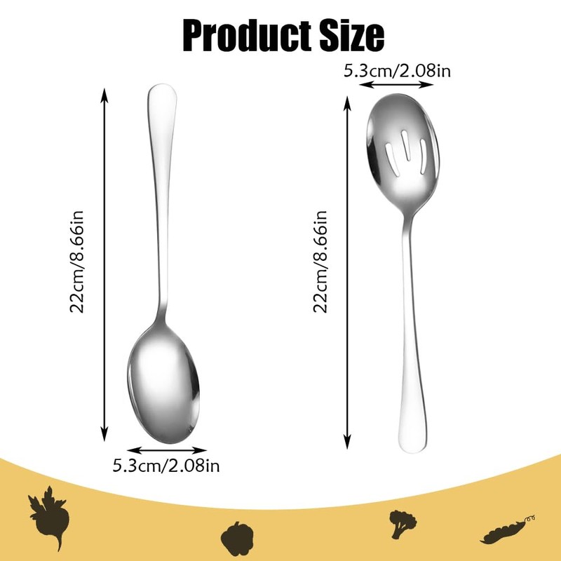 2 PCS Serving Spoons Set Stainless Steel Slotted Spoon Long