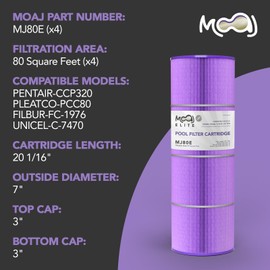 MOAJ Elite Pool Filter 4-Pack Replaces Pentair CCP320, Clean and Clear Plus 320, R173573, 160340, PCC80, PCC80-PAK4, Filbur FC-1976, Unicel C-7470, Crystal Water 325 | 20 1/16" x 7" | Asepsis-Infused