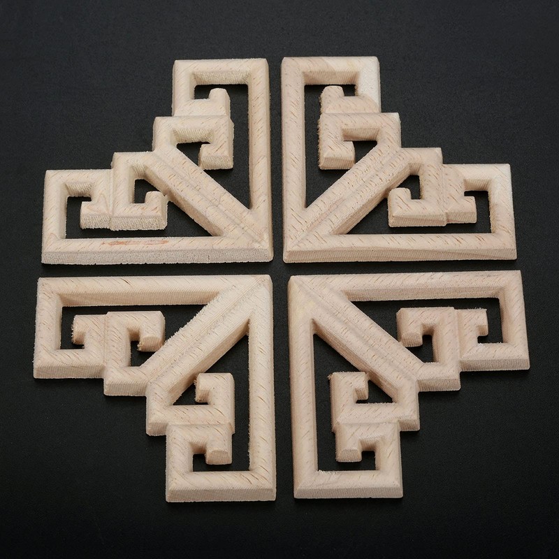 4pcs Wood Carved Mouldings Corner Onlay Applique Furniture Craft Unpainted