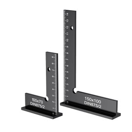 ANBOO Engineer's Square Set, 2 Pieces 90° Try Square Metal with Measuring Scale (cm), Right Angle Tool for Carpenters and Metal Construction, Precision Mitre Box, Size 100 x 70 mm and 150 x 100 mm