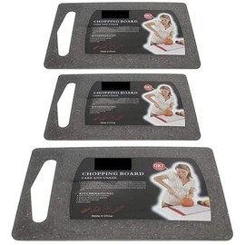 Poundsaver Thick Plastic Chopping Board Set of 3, Plastic Cutting Board, Juice Grooves, Non Porous, Easy Grip Handle, Non Slip Food Preparation Best for Chef, Kitchen and Professional Use (Black)