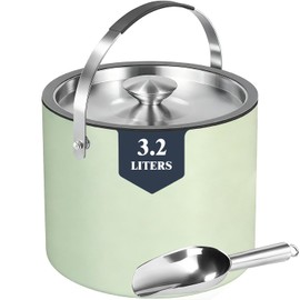 3.2L Insulated Ice Buckets for Parties, Elegant Double Wall Stainless Steel Champagne Buckets with Lid & Scoop,Ideal for Cocktail Bar, Chilling Wine, Champagne