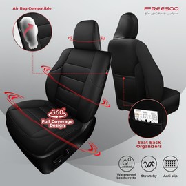 FREESOO for Toyota 4Runner Seat Covers 2011-2024, Custom Fit Car Seat Covers Front Seats, Luxury Leather Seat Covers for Cars SUV, Waterproof Car Seat Cover Cushion Protector Accessories, Black