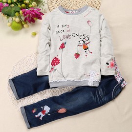 ZHUANNIAN Baby Girls Long Sleeve Sweater Top and Jeans Outfit Set (3 Years) Grey