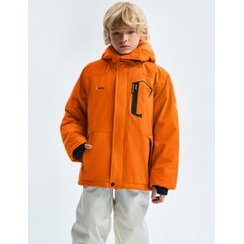 GEMYSE Boy's Waterproof Ski Snow Jacket Hooded Fleece Windproof Winter Jacket (Lily Orange,6/7)