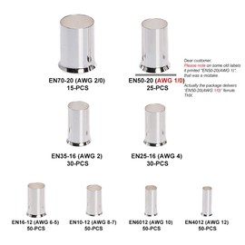 Pack of 300 Wire End Ferrules Assortment for Electrical Splicing Projects, Uninsulated Wire End Ferrules Made of Tinned Copper Electric Cable 8 Sizes Assortment Kit 12 10 8 6 4 2 1/0 2/0