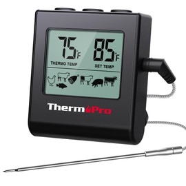 TempPro TP16H Large LCD Digital Meat Thermometer for Cooking, Smoking, Grilling, BBQ Food Thermometer with Clock Timer and Stainless Steel Probe, Black (Previously ThermoPro)
