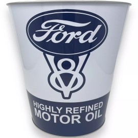Ford V8 Tapered Metal Trash Bin Can Wastebasket Home Man Cave Decor