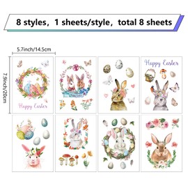 CRASPIRE Happy Easter Wall Decals Bunny Wall Stickers 8 Sheets Egg Flower Window Stickers Waterproof Removable Vinyl Wall Art for Window Room Living Room Decorations