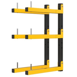 Lumber Rack Wall Mount Storage Racks Folding Wood Organizer Heavy Duty Shelf Brackets With 3-Level 360 Lbs Capacity Yellow Metal Utility Racks Garage Wall Shelving for Indoor and Outdoor Use (2 Pack)