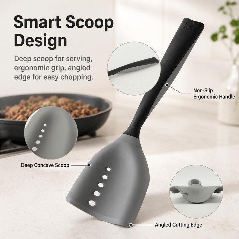 Meat Chopper Mincing Spatula, Silicone Ground Beef Masher with Drain