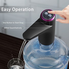 BIMVER Water Dispenser for 5 Gallon Bottle, 600ml Quantitative Water Pump,2 Colors Power Light,Portable USB Charging Electric Bottle Pump,Multipurpose Dispenser for Home Camping for 2-5 Gallon Jugs