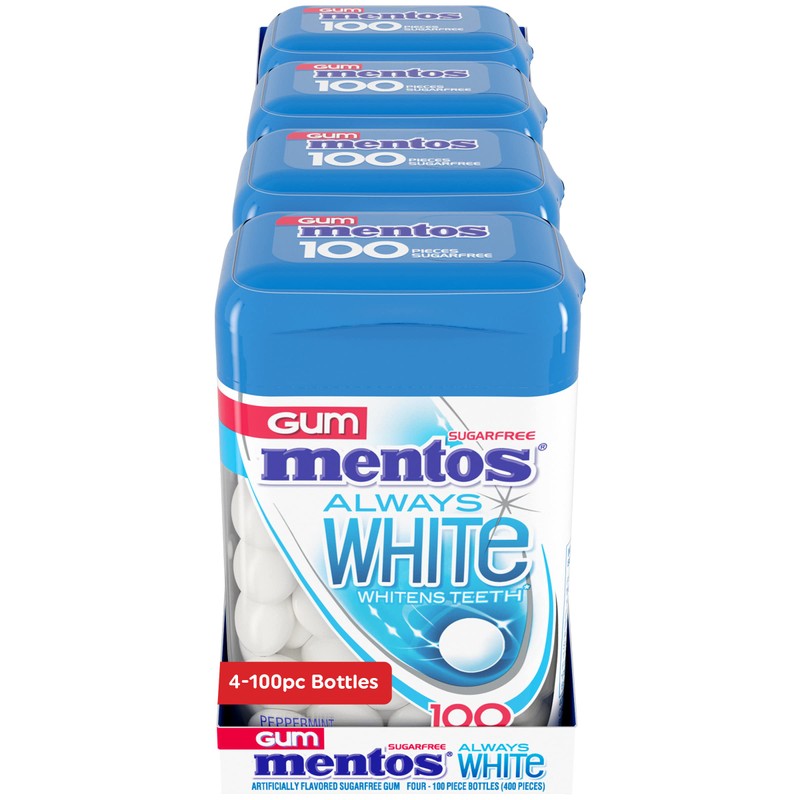 Mentos Always White Peppermint Sugar Free Gum with Xylitol Sweetener,