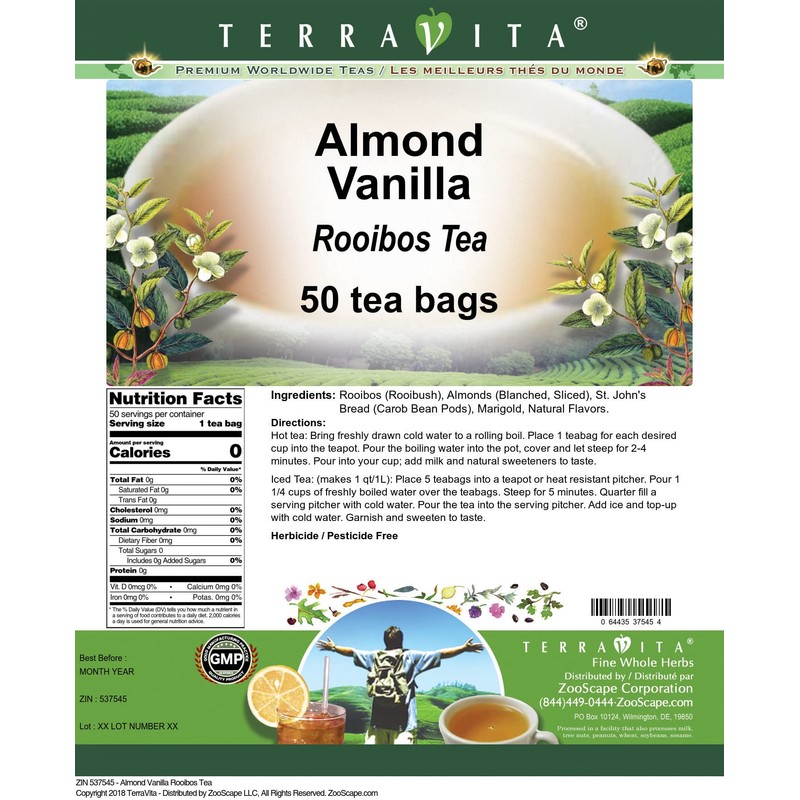 Almond Vanilla Rooibos Tea (50 tea bags, ZIN: 537545)