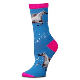 Mystic Grey Horse on a Electric Blue and Hot Pink Socks By For Bare Feet