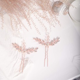 YERTTER 2Pcs Wedding Hair Pins Decorative Clips Pin Crystal Rhinestones Bridal Prom Accessories for Brides and Bridesmaids (Rose Gold)