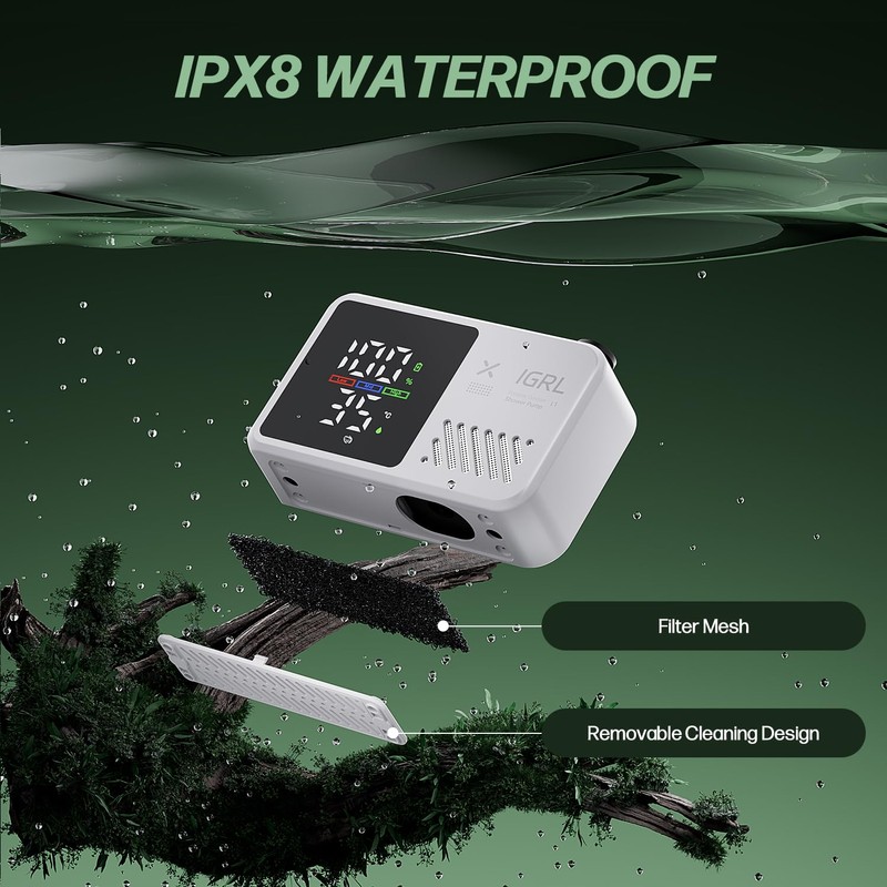 IGRL Portable Shower for Camping, Powerful 10L/Min Water Flow, Rechargeable