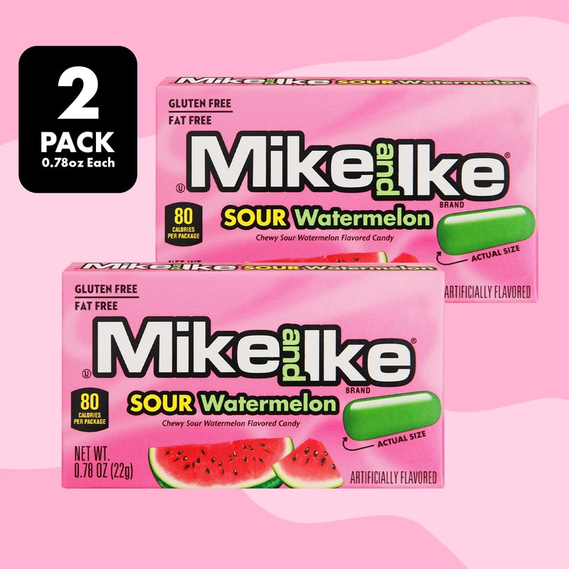 Mike and Ike Sour Watermelon Candy, 2 Pack of Candy