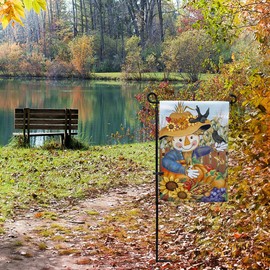 HOGARDECK Fall Garden Flag Yard Flag Vertical Double Sided Garden Decoration Scarecrow Harvest with Pumpkin Sunflowers for Indoor & Outdoor Décor Autumn Thanksgiving Day 12.5 x 18 Inch