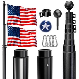 HAYOHRT 25FT Telescoping Flag Pole 12 Gauge Extra Thick Telescopic FlagPole with 3x5 American Flag for Outside House Yard Inground Residential Commercial Freedom Edition Residential Flagpole Kit