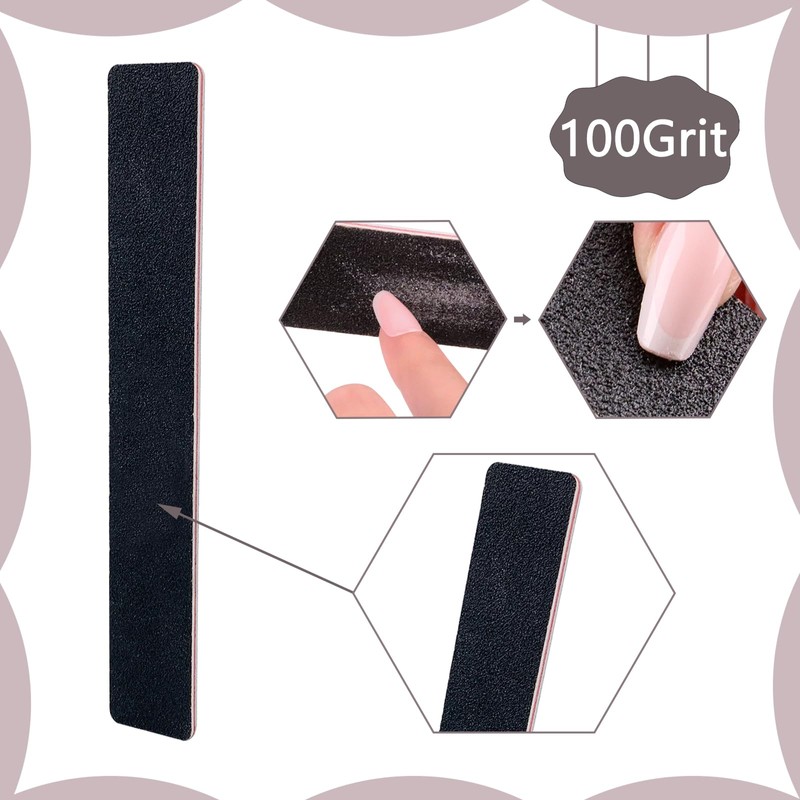 LNAUJS 10 Pack 100/180 Grit Nail Files, Black Professional Reusable