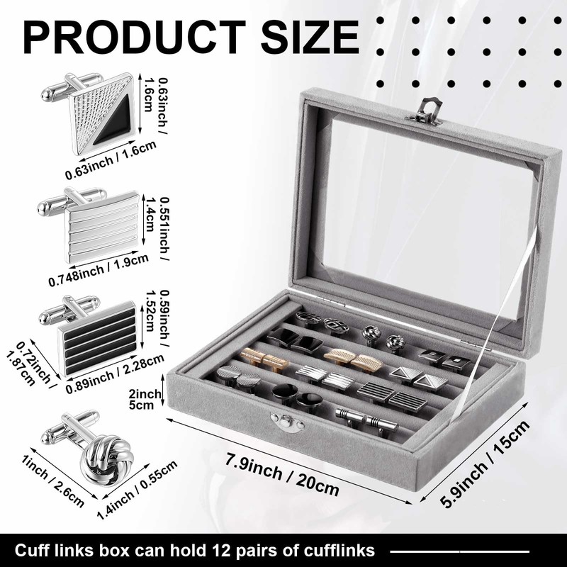 Quelay 12 Pair Mens Cufflinks Set with Display Jewelry Case